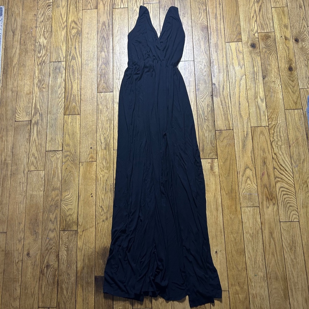 Go Couture Black Micro Modal Maxi Dress Sleeveless V-Neck Wrap Large Made in USA